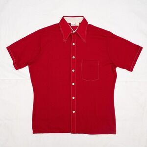 Vintage 70s Wrangler Button Up Short Sleeve Western Shirt Size Medium Red